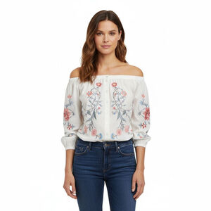 ASOS White Floral Embroidered Off-Shoulder Blouse Size 6